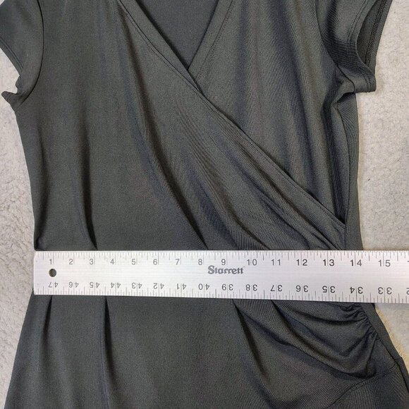 Athleta Nectar Dress Women's Small Black Stretch Faux Wrap Cap Sleeve Athletic - Picture 9 of 9